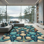 Teal Starfish and Seashell Ocean Medallion Rug