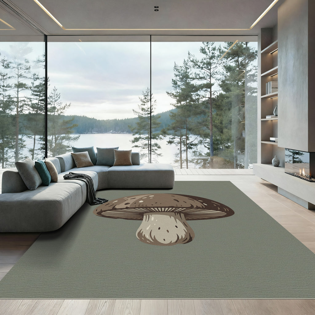 Brown Spore Mushroom Forest Illustration Rug