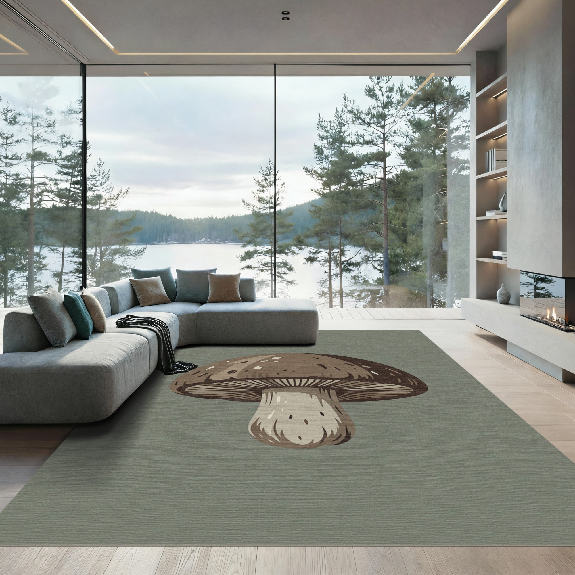 Brown Spore Mushroom Forest Illustration Rug