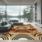 Retro Terracotta Brown Arched Wave Rug