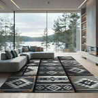 Gray Tribal Diamond Geometric Rug