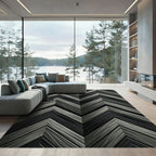 Dark Gray Wood Grain Chevron Rug