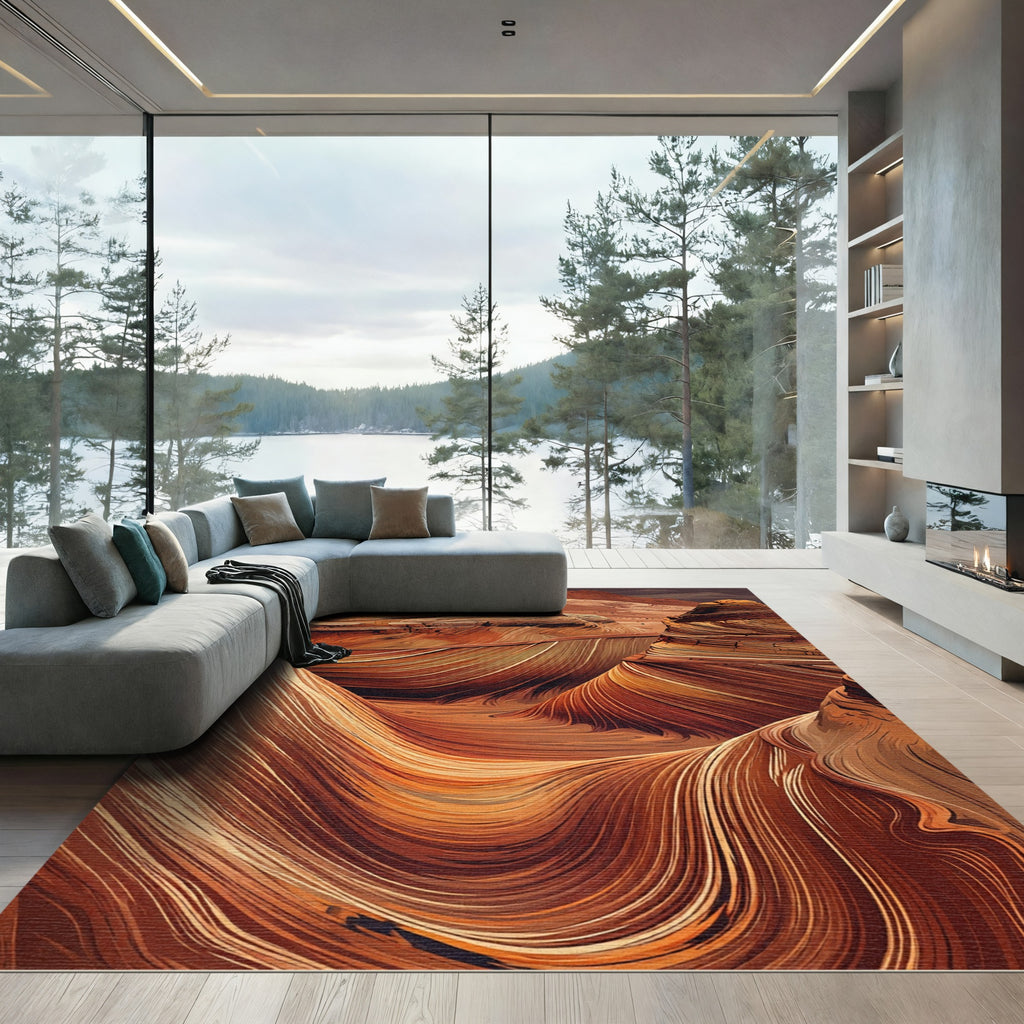 Earthy Swirling Canyon Landscape Rug