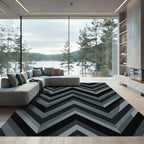 Modern Dark Gray Geometric Chevron Rug