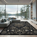 Ornate Antique Gold Floral Scroll Rug