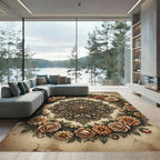 Vintage Golden Floral Medallion Wreath Rug
