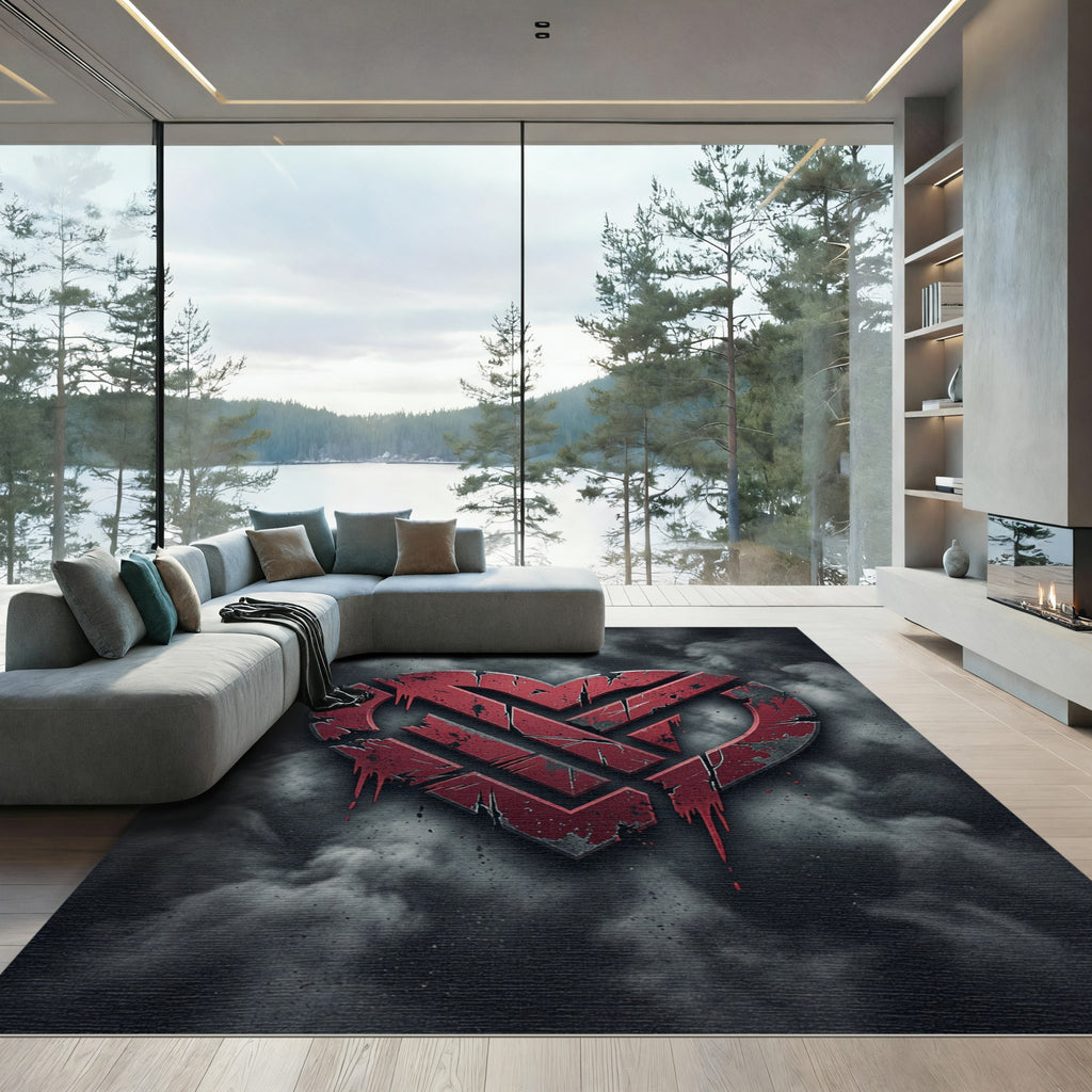 Distressed Red Heart Graphic Rug