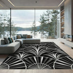 Art Deco Black Silver Fan Fountain Rug