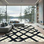 Minimalist Black and Cream Geometric Grid Rug