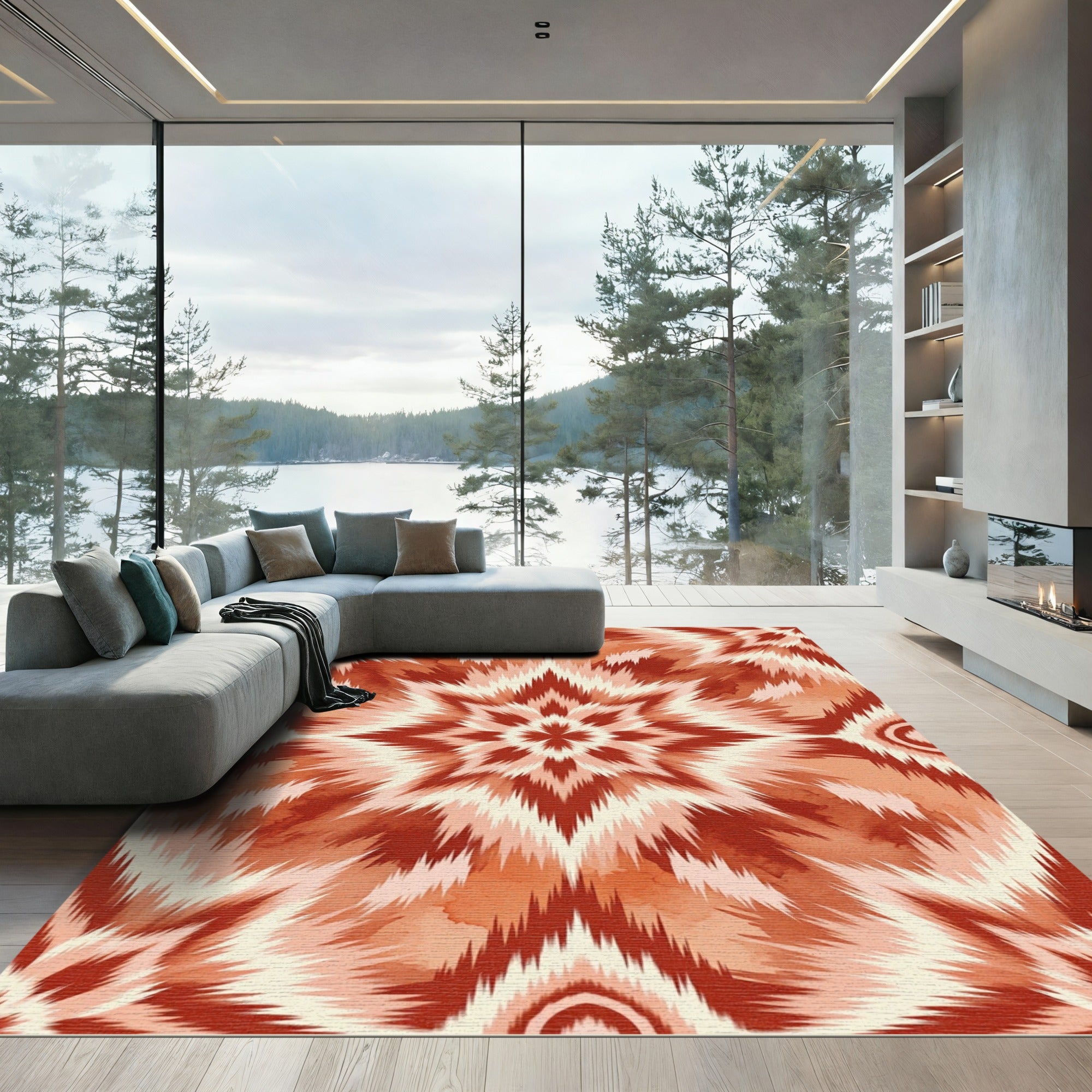 Terracotta Ikat Starburst Geometric Rug