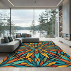 Vibrant Teal and Orange Lotus Burst Rug