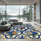 Blue Floral Tile Bouquet Botanical Trellis Rug