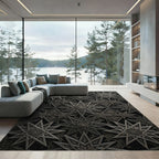 Antique Black Starburst Geometric Rug