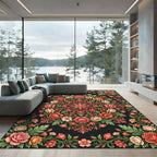 Ornate Floral Medallion Rose Garden Rug