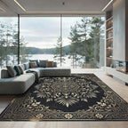 Royal Gold Crown Floral Damask Medallion Rug