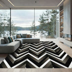 Monochrome Chevron Geometric Stripe Rug