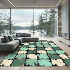 Distressed Patchwork Slate Teal Cream Rug