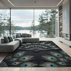 Elegant Peacock Feather Fan Rug