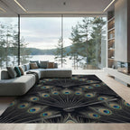 Black Peacock Feather Fan Repeating Rug