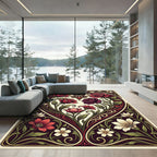 Elegant Romantic Rose Heart Floral Art Rug