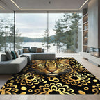 Golden Leopard Black Floral Medallion Rug