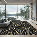 Art Deco Black Gold Silver Fan Rug