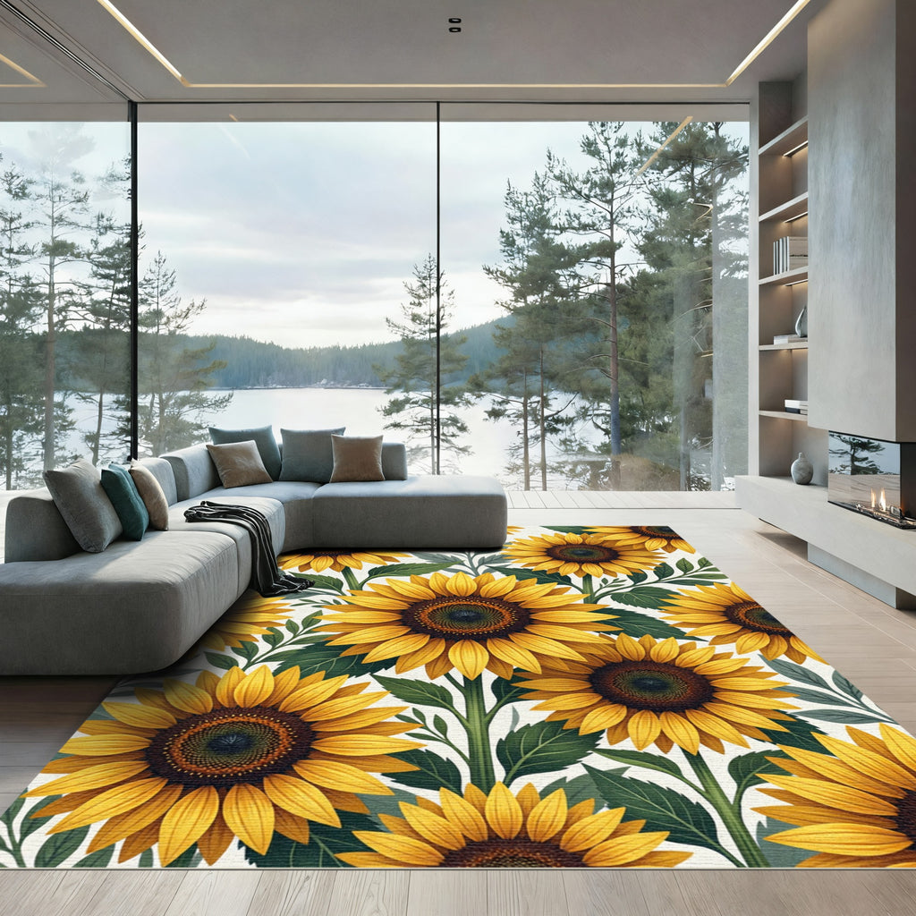 Vibrant Golden Sunflower Meadow Rug