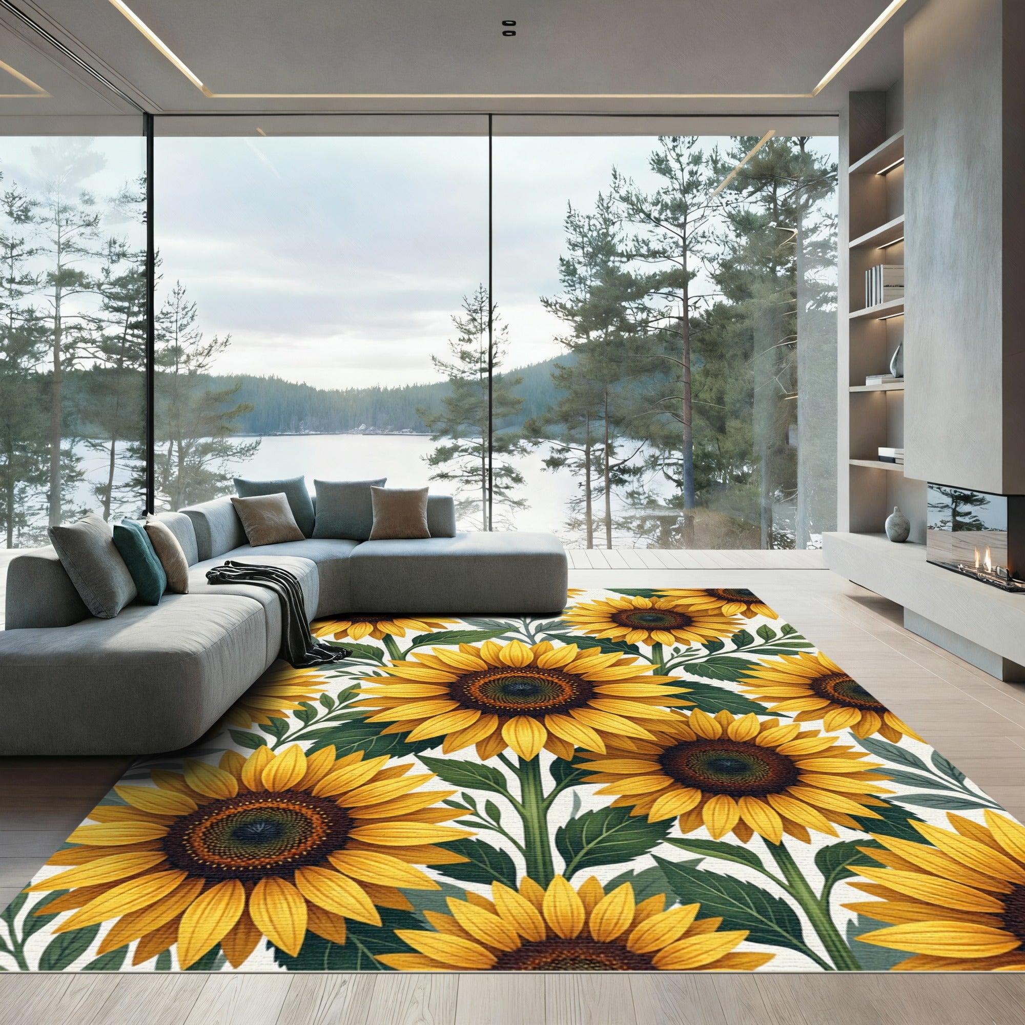 Vibrant Golden Sunflower Meadow Rug