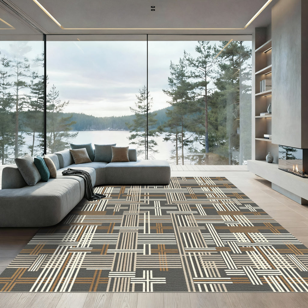 Dark Gray Intersecting Stripe Rug
