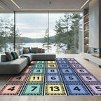 Multicolor Geometric Numbered Grid Square Rug