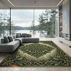 Ornate Sage Green Damask Filigree Rug
