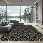 Monochrome Concentric Waves Composition Rug