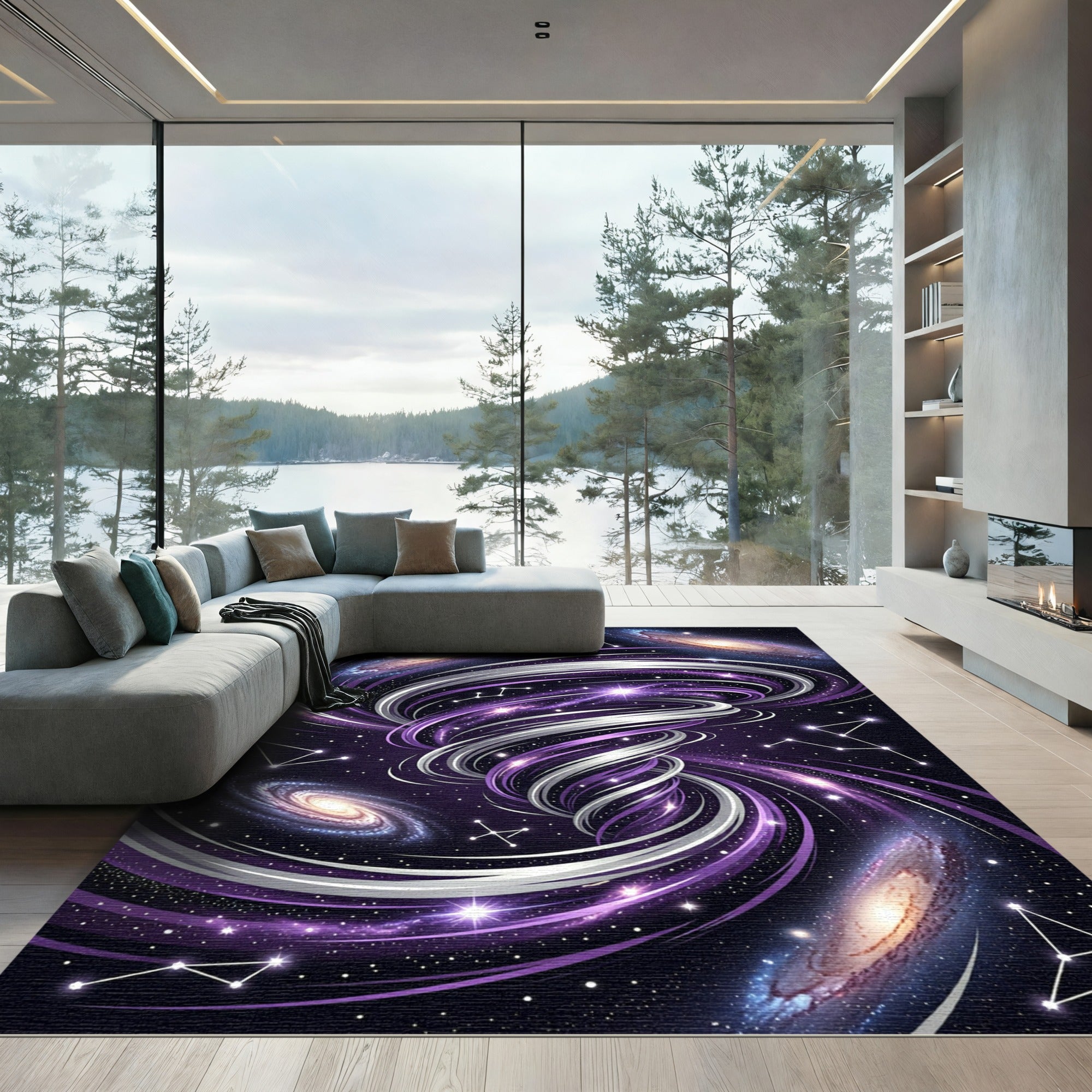 Cosmic Purple Celestial Spiral Nebula Rug