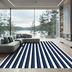 Classic Navy White Vertical Stripe Rug
