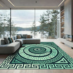Modern Emerald Greek Key Spiral Rug