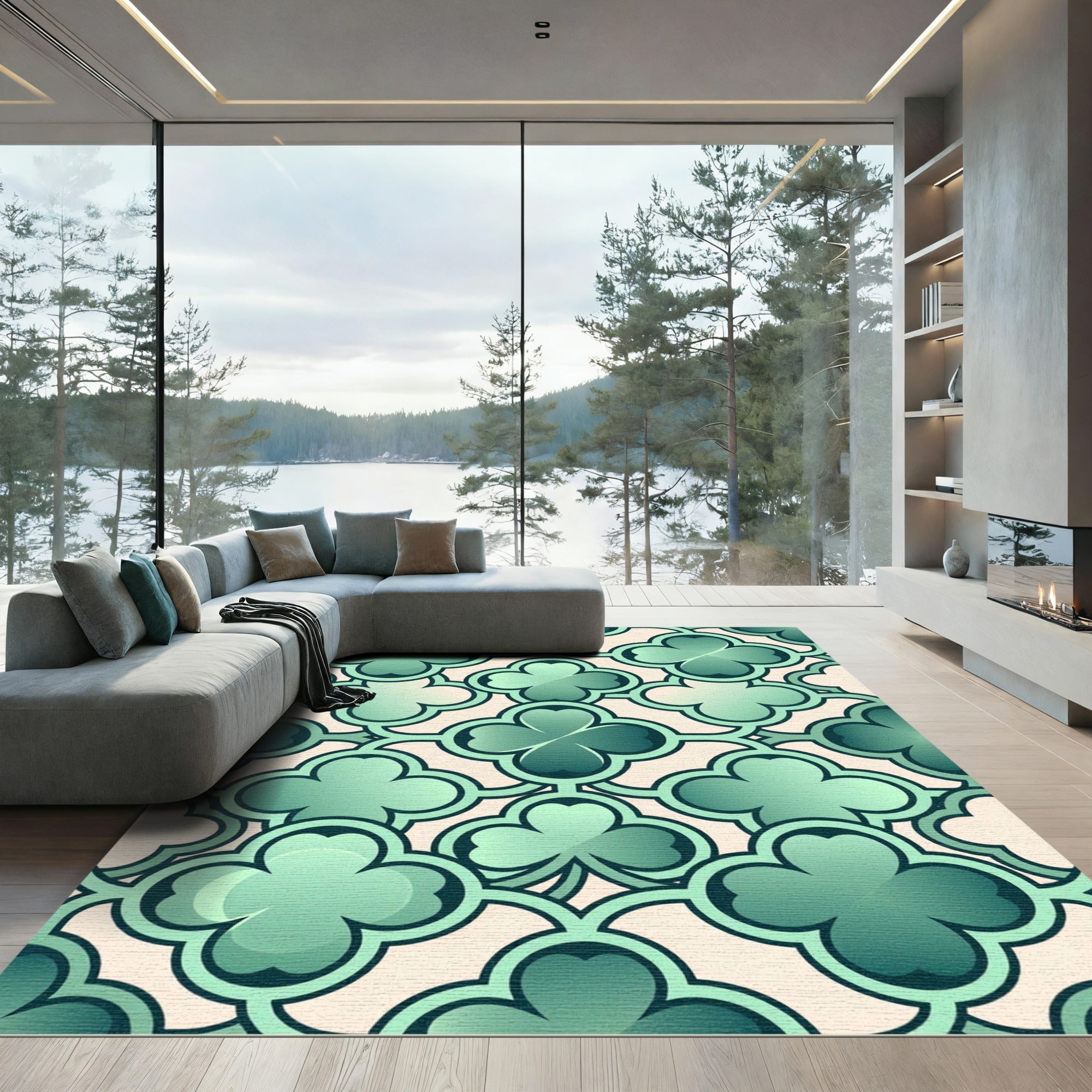 Shades of Green Clover Geometric Rug