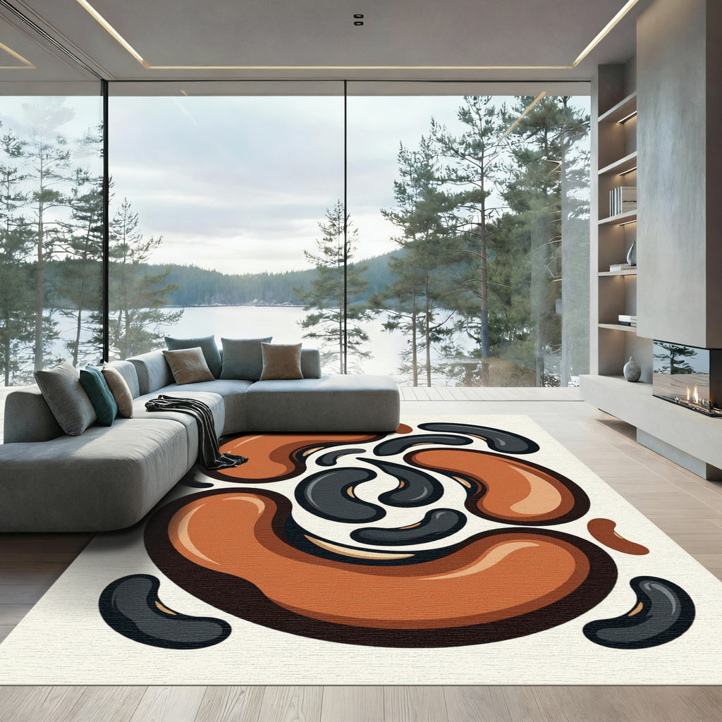 Earthy Abstract Bean Shape Swirl Rug