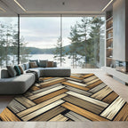 Earthy Herringbone Wood Grain Overlay Rug