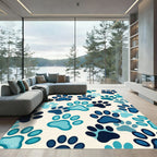 Navy Blue Paw Print Repeat Rug