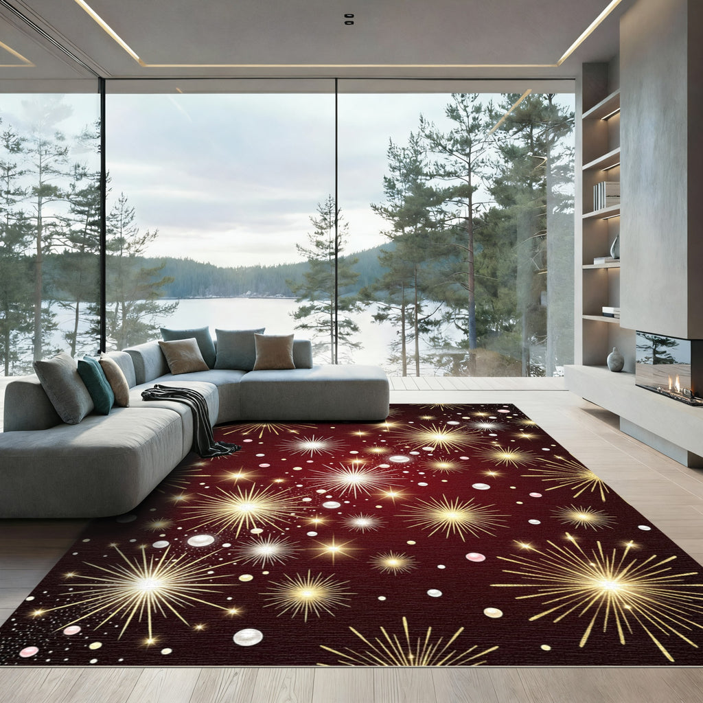 Radiant Gold Firework Burst Pearl Rug