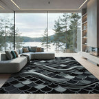 Dark Gray Scale Wave Composition Rug