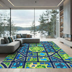 Modern Vibrant Cityscape Grid Map Rug