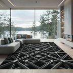 Industrial Silver Lattice Geometric Grid Rug