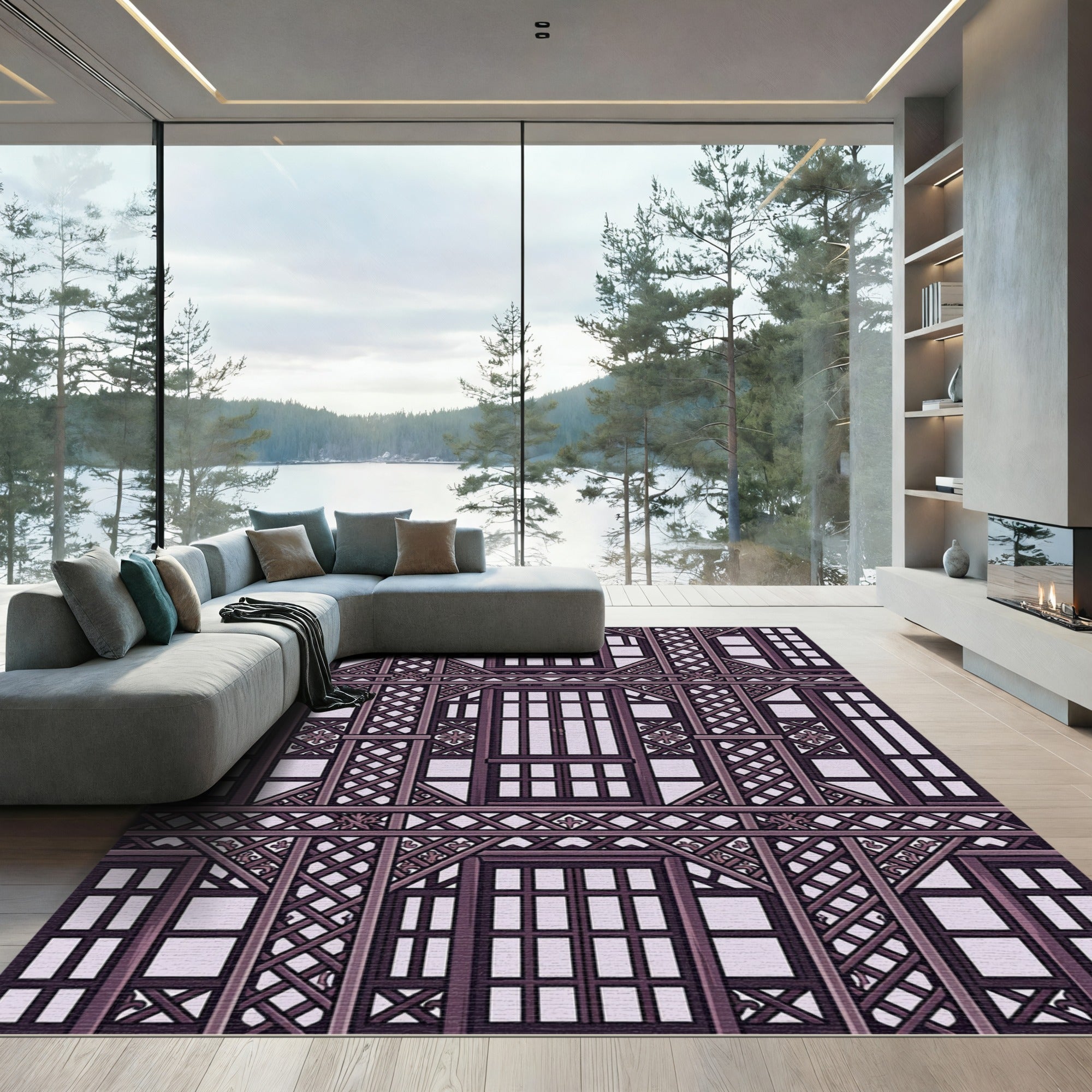 Dark Plum Lattice Window Repeat Rug