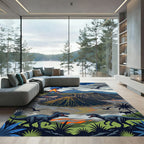 Volcanic Dinosaur Landscape Mountain Art Rug