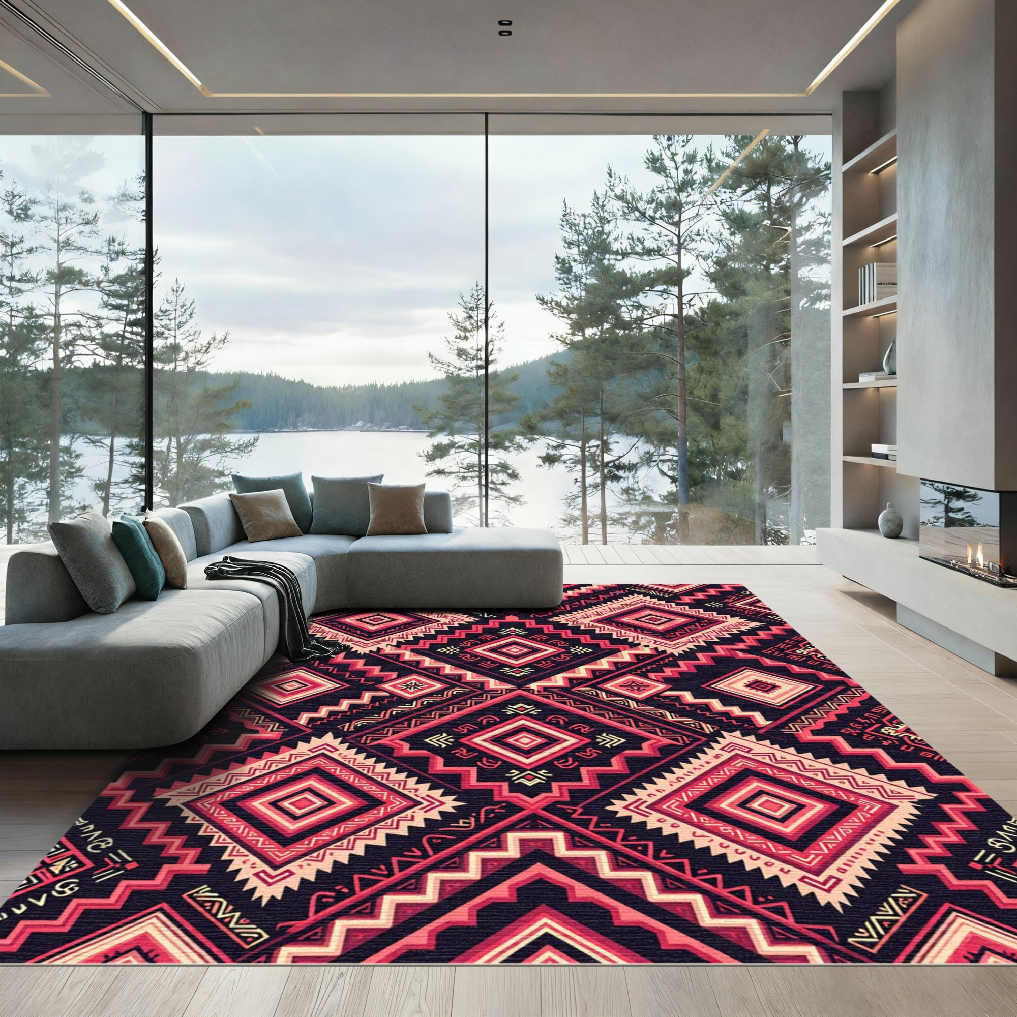Bold Pink Diamond Tribal Pattern Rug