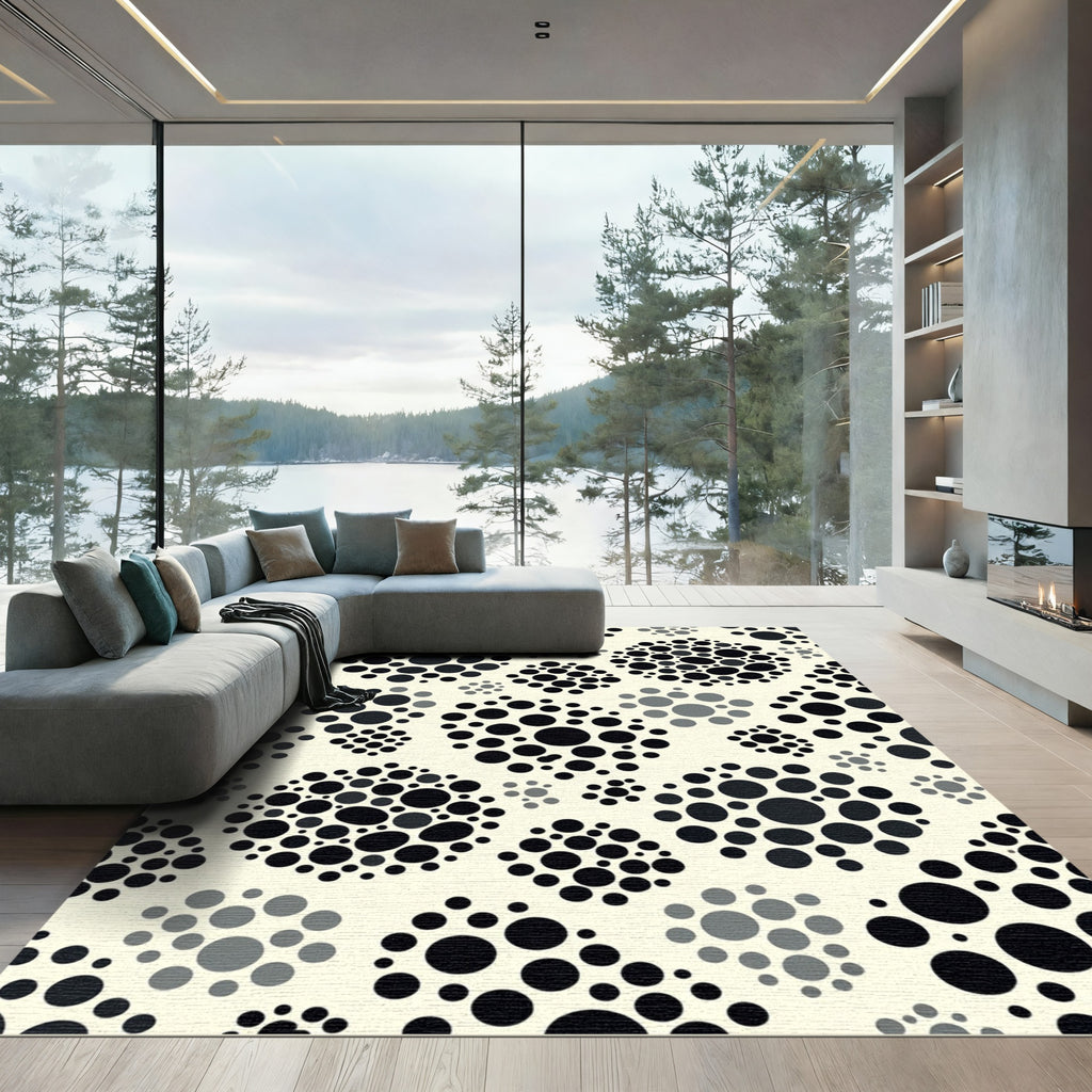 Cream Black Dot Clustered Abstract Rug