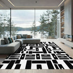 Bold Black Geometric Fragment Composition Rug