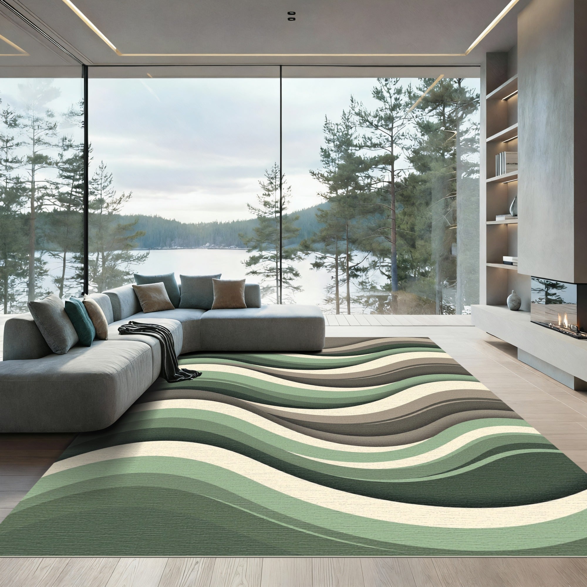 Organic Sage and Taupe Wavy Layers Rug