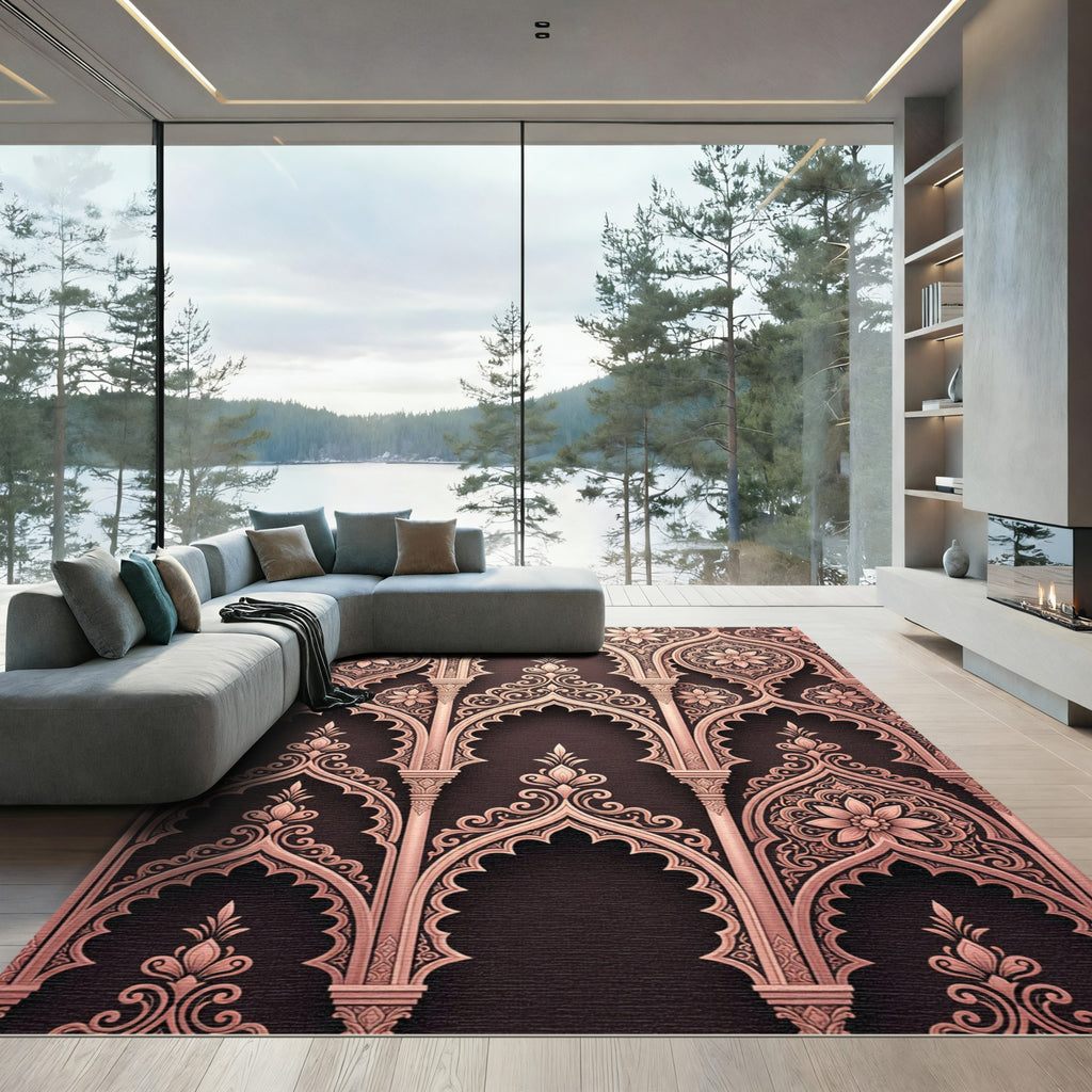 Rose Gold Arabesque Geometric Arch Rug